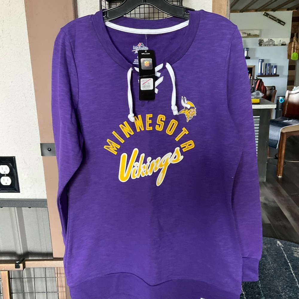 Majestic Purple Minnesota Vikings Lace-Up Pullover Sweatshirt